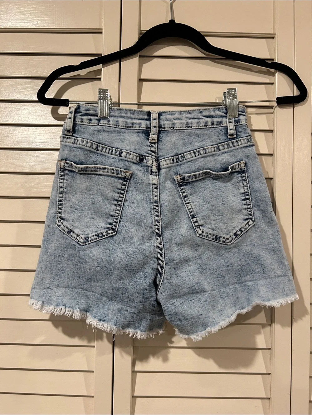SHEIN Light Blue High-Rise Frayed Denim Shorts Size XS